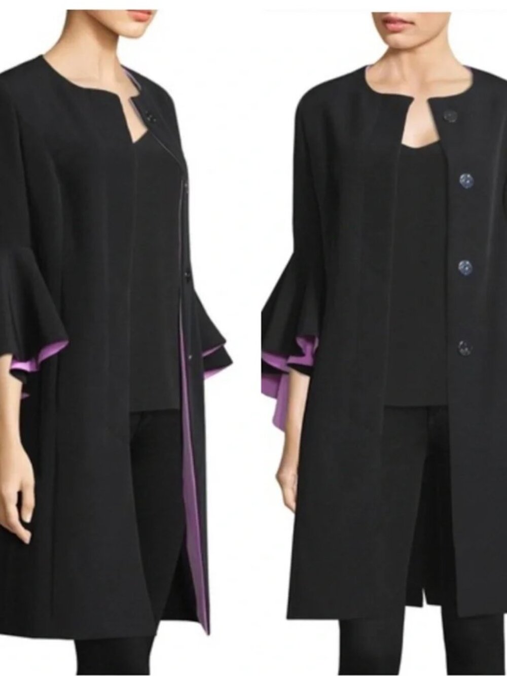 MILLY Selena Ruffled Bell Sleeve Trench Coat Pink Tie Waist Size Large